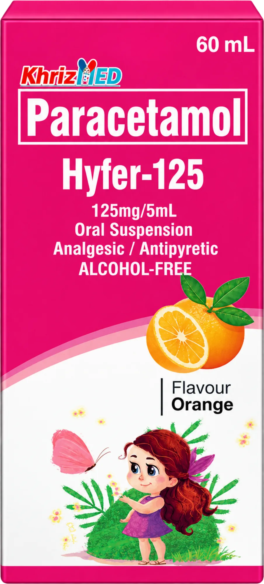 Hyfer-125 carton, Paracetamol 125 mg per 5 mL oral suspension