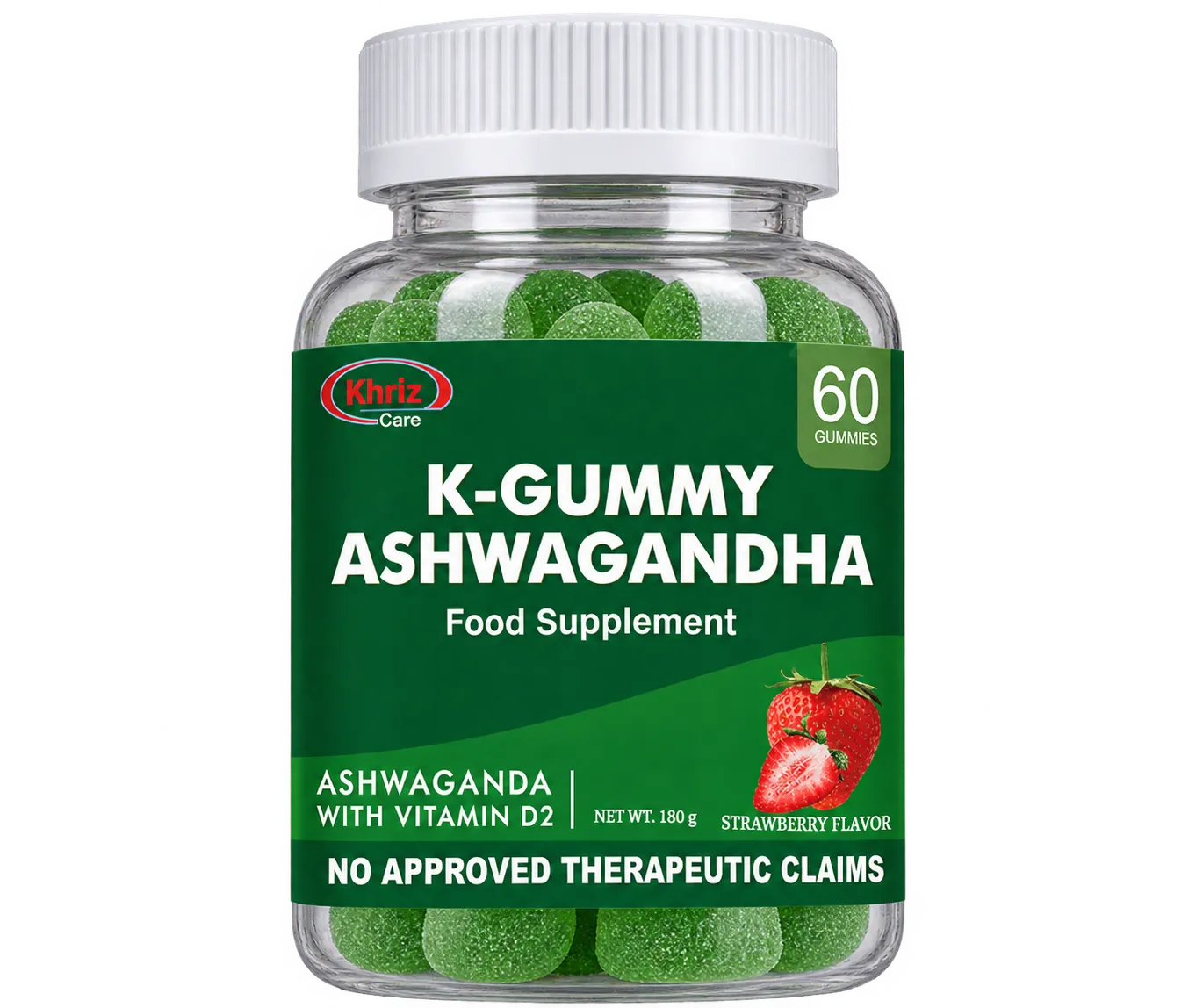 K Gummy Ashwagandha bottle, ashwagandha food supplement gummies