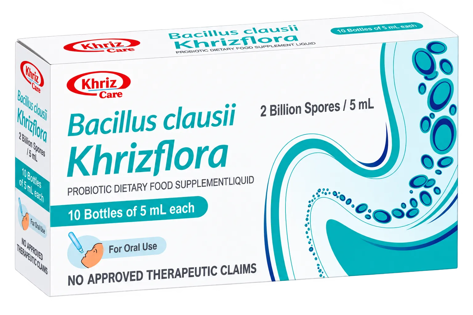 Khrizflora carton, Bacillus clausii 2 billion spores per 5 mL oral liquid