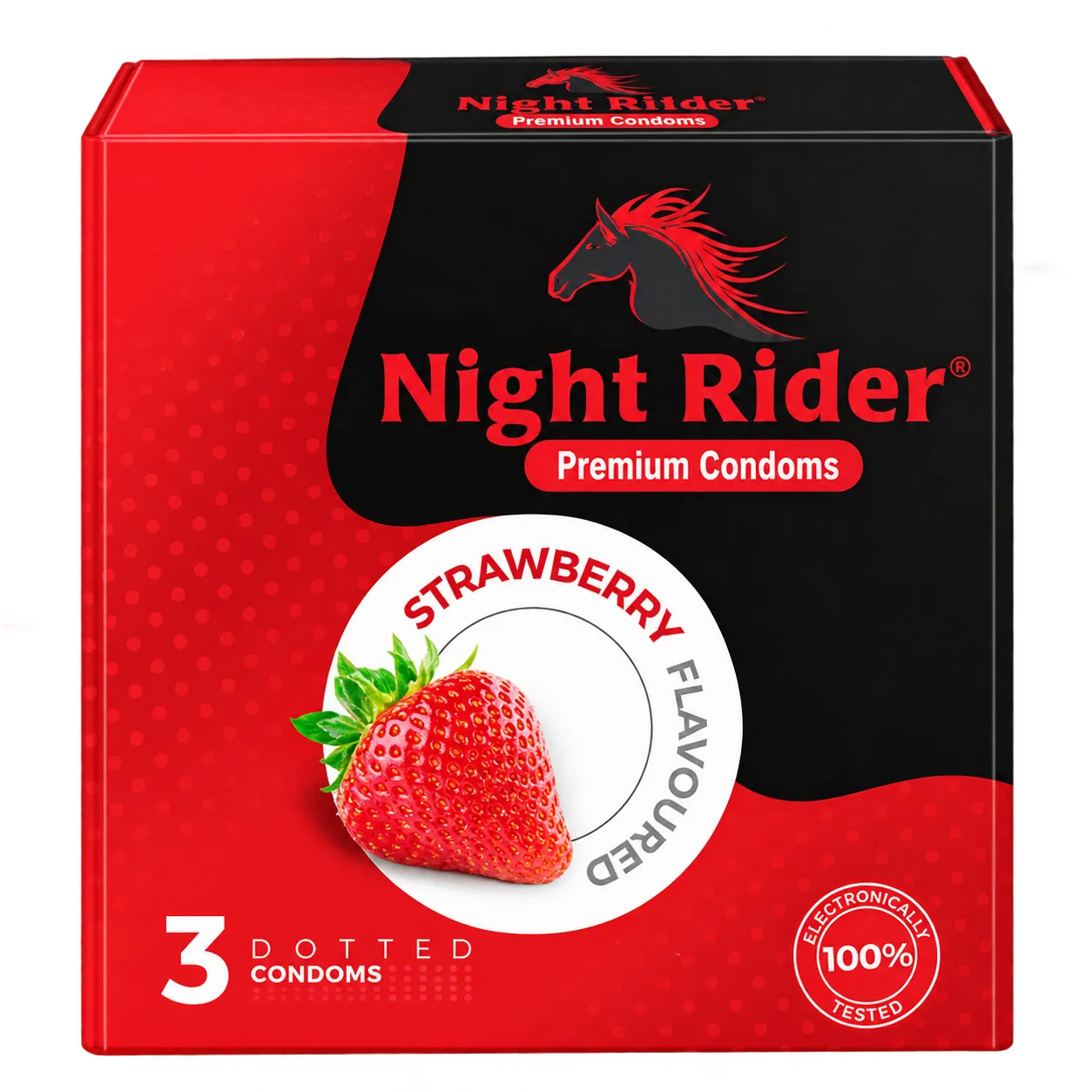 Night Rider Dotted strawberry flavoured condom, box of 3