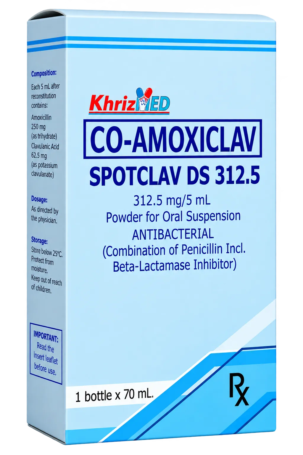 Spotclav DS 312.5 carton, Co-Amoxiclav 312.5 mg per 5 mL powder for oral suspension