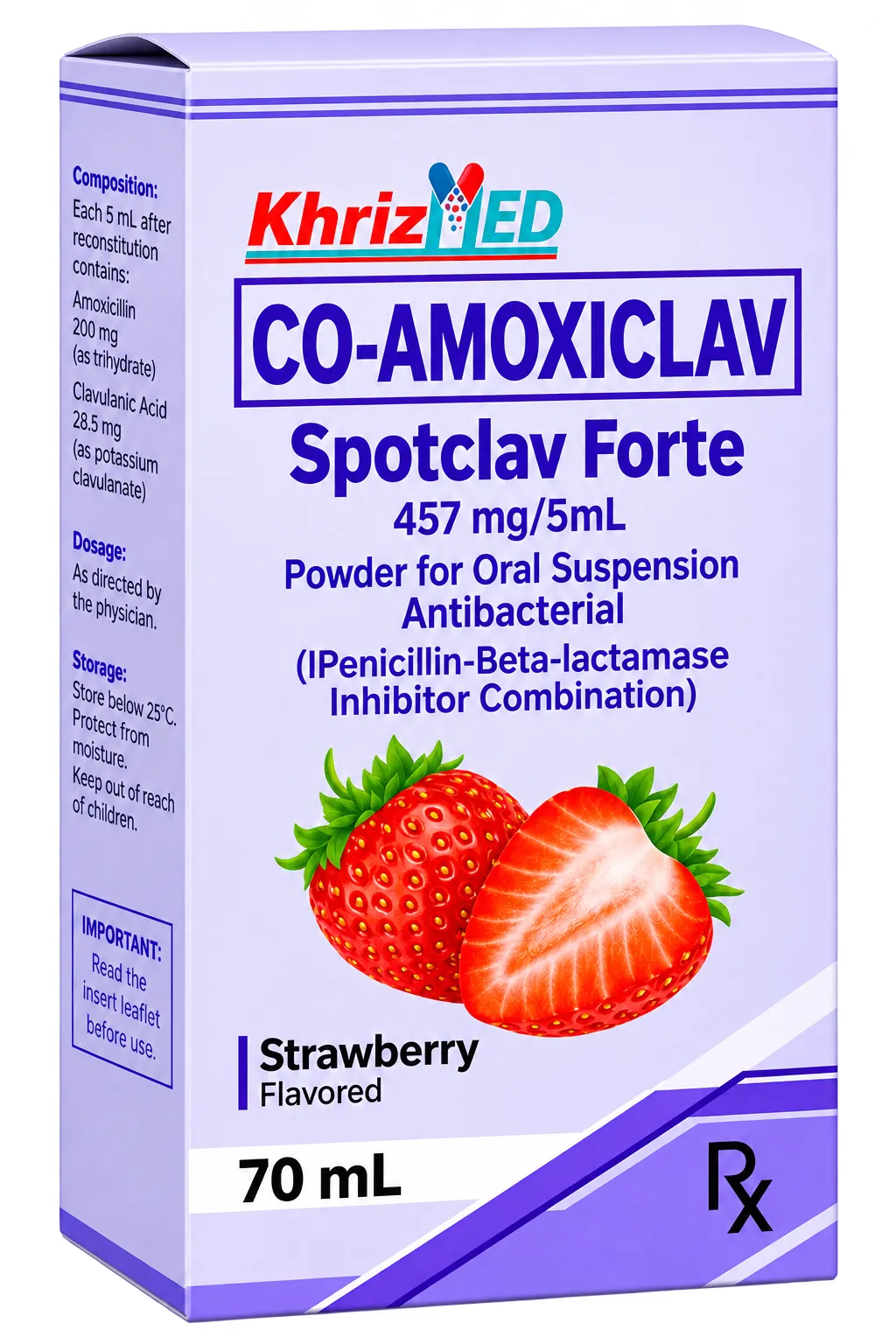 Spotclav Forte carton, Co-Amoxiclav 457 mg per 5 mL powder for oral suspension